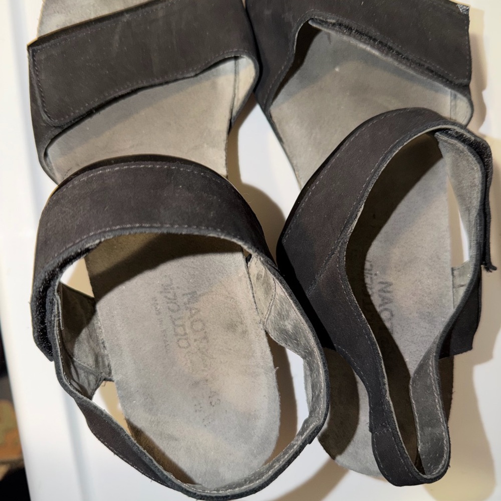 Naot Black Suede Velcro Strap Sandals sold as is